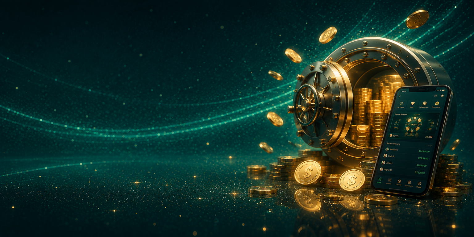 Round bank vault full of gold coins beside a smartphone